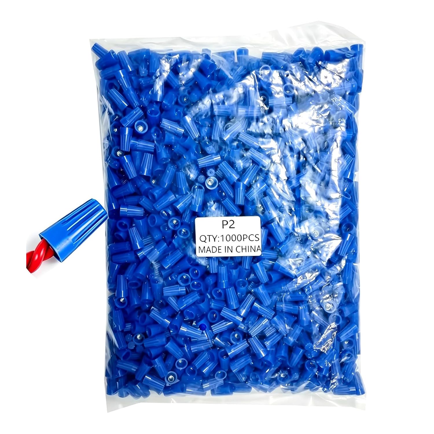 Fidioto 1000pcs P2 Blue Electrical Wire Connectors Screw Terminals, 22-14 AWG (0.3mm²~2mm²) Spring Insert Twist Nuts Caps Connection Assortment Set, Portable Wire Caps for Quick Connection