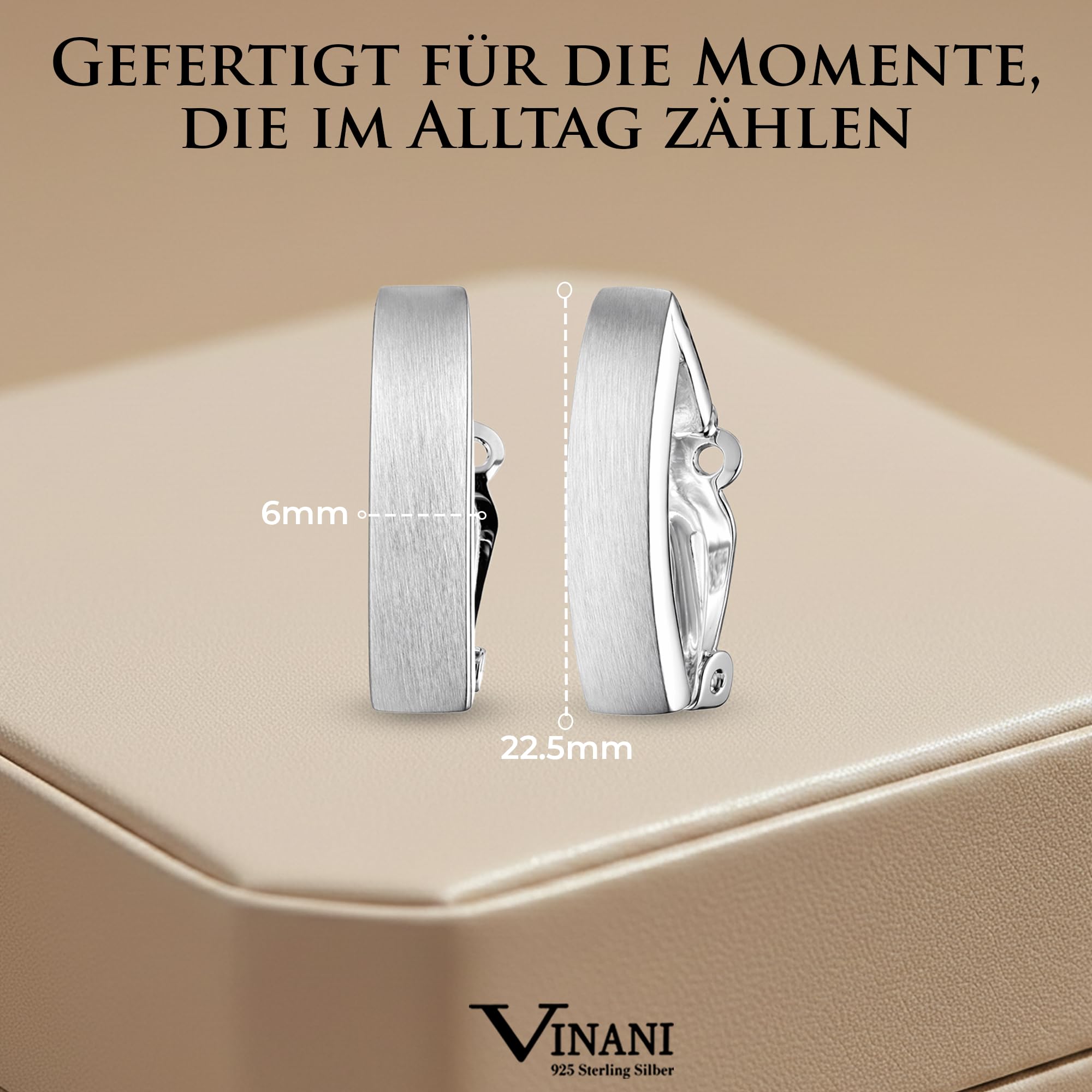 Vinani Ohrclip Rechteck mattiert Sterling Silber 925 Ohrringe LLM
