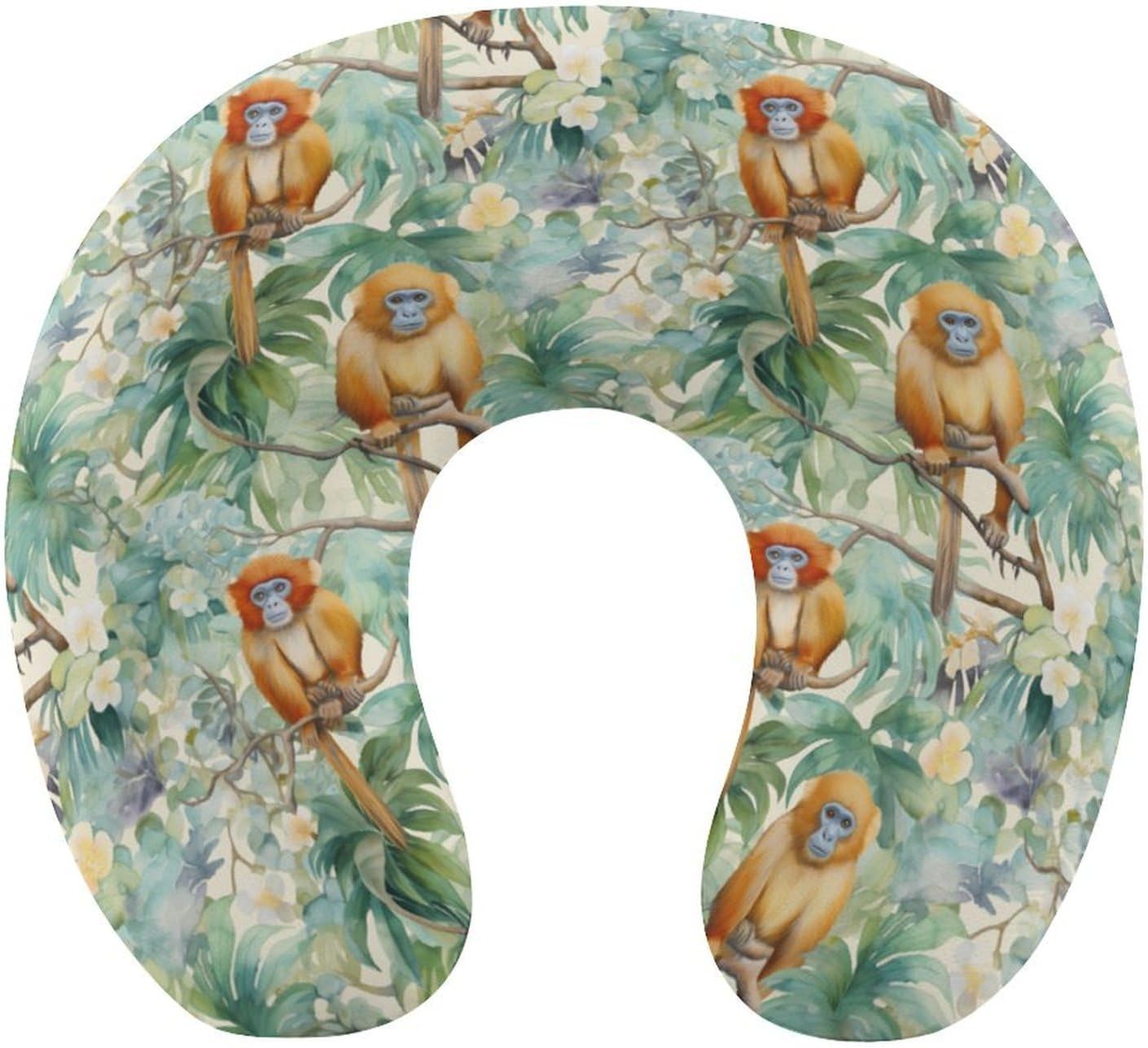 Golden Monkeys U Shaped Neck Pillow Portable Travel Airplane Headrest Pillow Lightweight Support Pillow Cushion