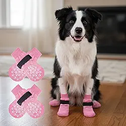 4 meias antiderrapantes para cães - botas de cachorro para evitar lamber patas, sapatos antiderrapantes para cães ao ar livre, ótimo para proteção de patas de cães