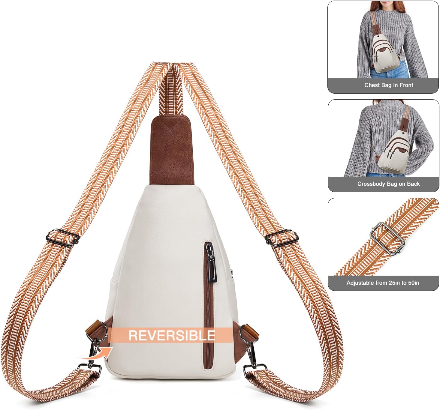 Leresas 10L Crossbody Sling Bag for Women Men Anti Theft Cross Body Fanny Pack Belt Bag Purse Gifts for Women Faux Leather, Beige Brown