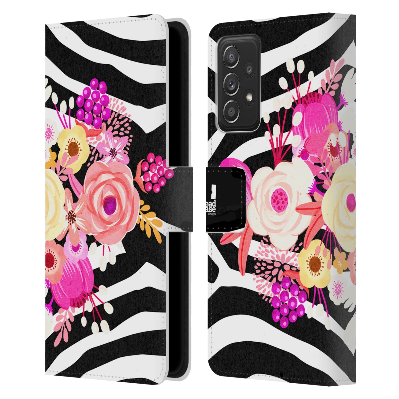 Protection Galaxy A52 étui portefeuille cuir fleurs de zèbre antichoc - 7