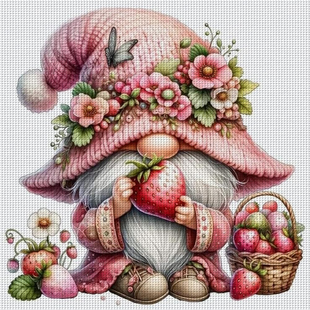 Hi-Y2Kgirls Strawberry Gnome Stamped Cross Stitch Kits- 11CT Cross Stitch Kits for Beginners Adults Needlepoint Cross-Stitch, Gnome Patterns Needlecrafts Embroidery Kits Arts Crafts