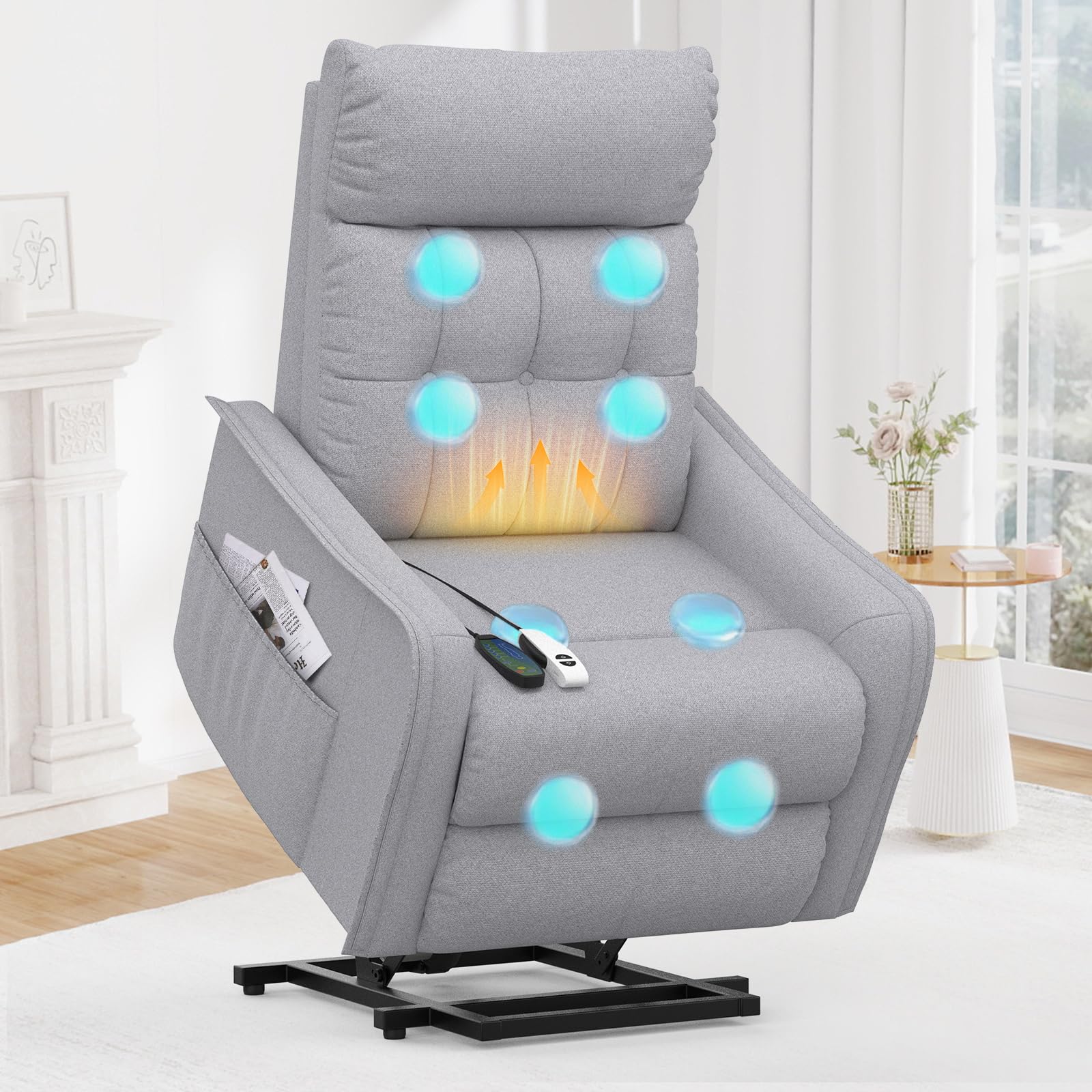 sisolos Recliner Armchair Rise and Recliner Chair for Elders, Power Lift Chairs with Massage & Heat, Extended Footrest, Electric Recliner Sofa Reclining Chair For Living Room with Dual Remote Controls