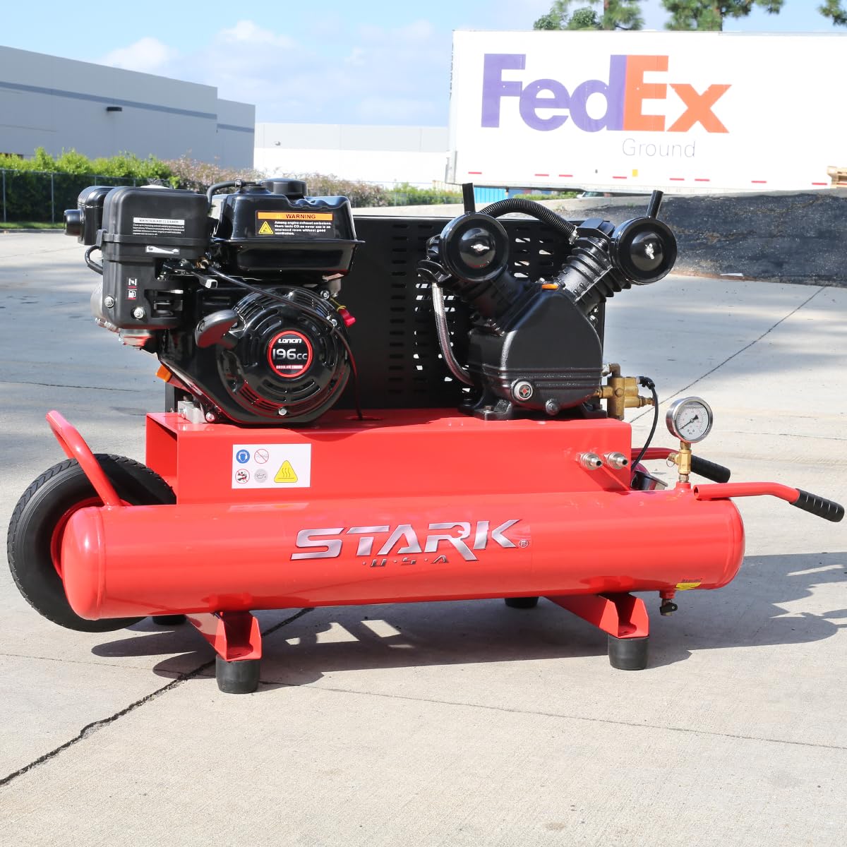 Stark USA 6.5HP Gas Driven Piston 10-Gallon Twin Tank Air Compressor Wheelbarrow Horizontal Compressor Dual Tank, Flat-Free Rubber Tire Service Truck