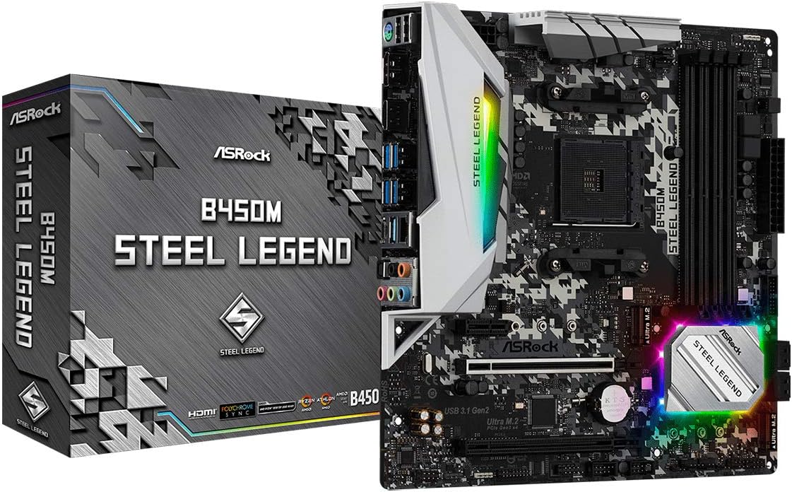 ASRock B450M STEEL LEGEND Socket AM4/ AMD Promontory B450/ DDR4/ Quad CrossFireX/ SATA3&USB3.1/ M.2/ A&GbE/MicroATX Motherboard