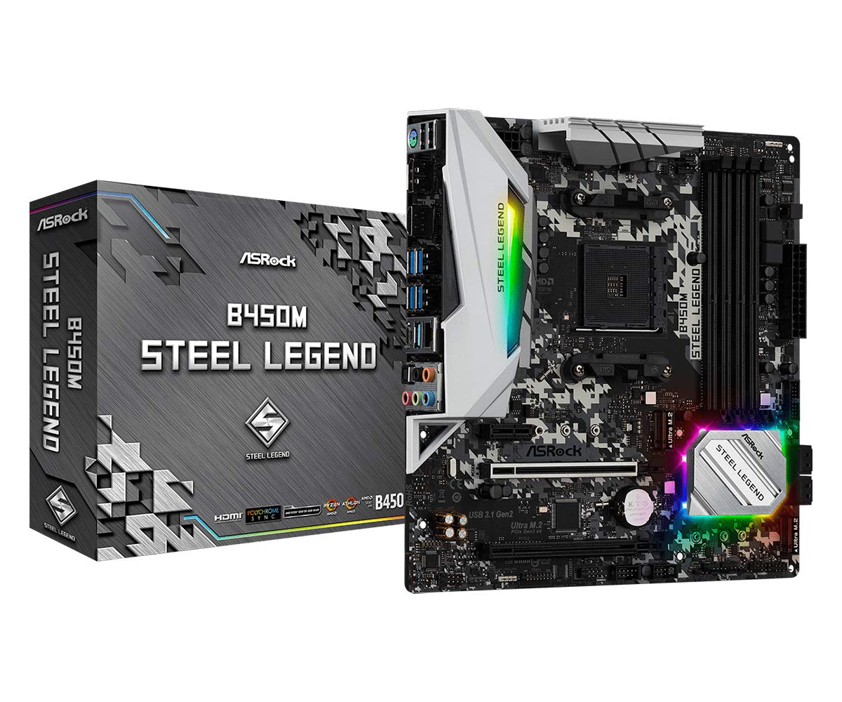 ASRock B450M Steel Legend Socket AM4/ AMD 3rd Generation Ryzen B450/ DDR4/ Quad CrossFireX/ SATA3&USB3.1/ M.2/ A&GbE/MicroATX Motherboard