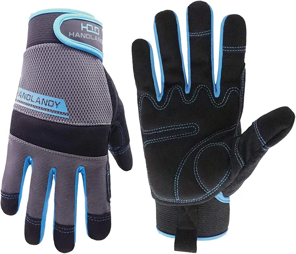 HANDLANDY Work Gloves Men & Women, Utility Mechanic Working Gloves Touch Screen, Flexible Breathable Yard Work Gloves (Large, Grey) Large (Pack of 1) Grey