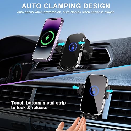 Miniatura 3 de Soporte de cargador de coche inalámbrico rápido de 15 W, soporte de teléfono de sujeción automática para iPhone 1615141312, Samsung S24S23S22S21,