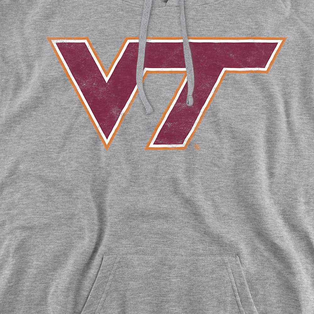Virginia Tech Official Distressed Primary Unisex Adult Pull-Over Hoodie,Athletic Heather, Large