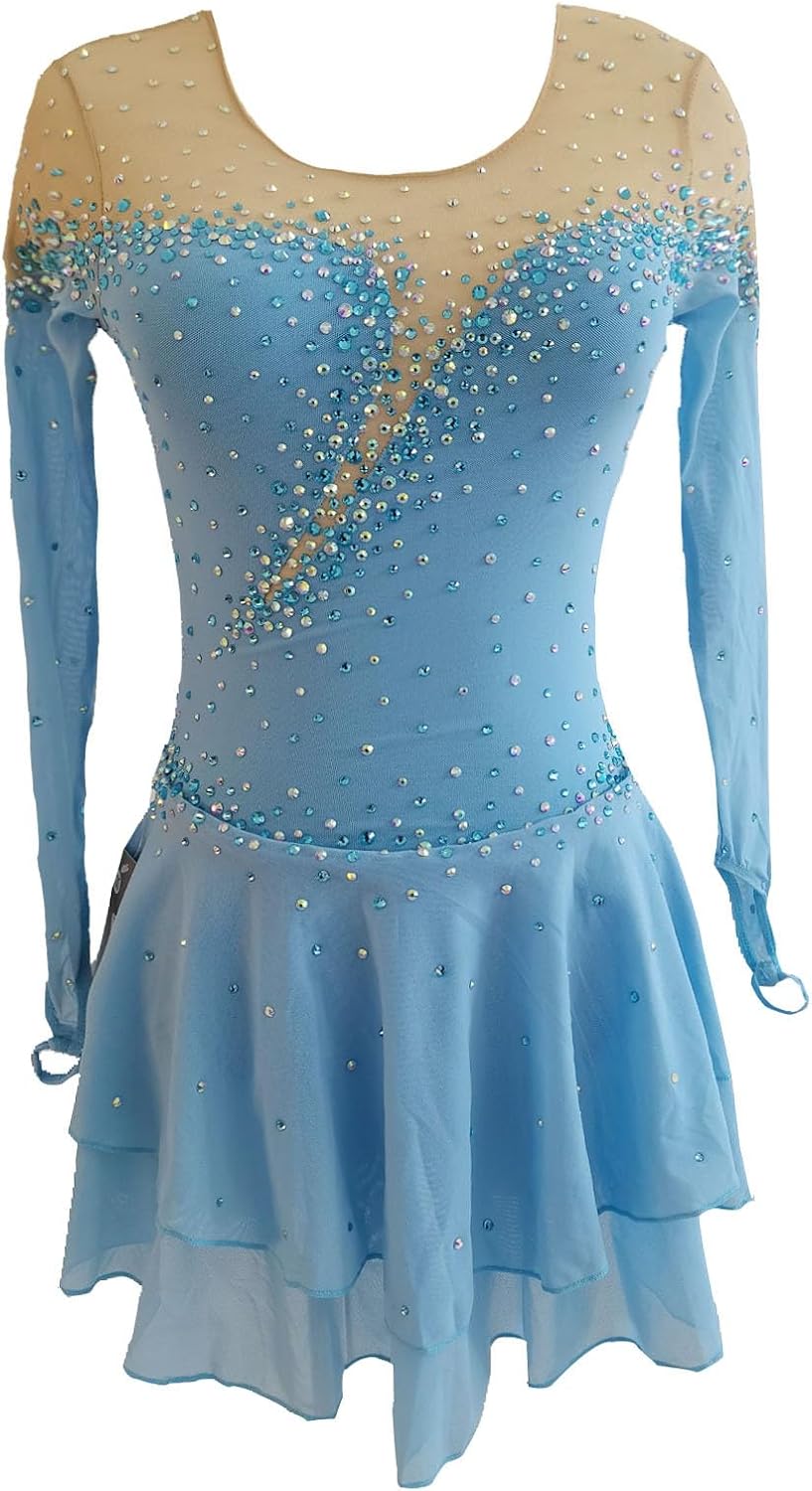 Figure Skating Dress Customizable for Girls & Women Competition Performance Sparkly Stretch Mesh