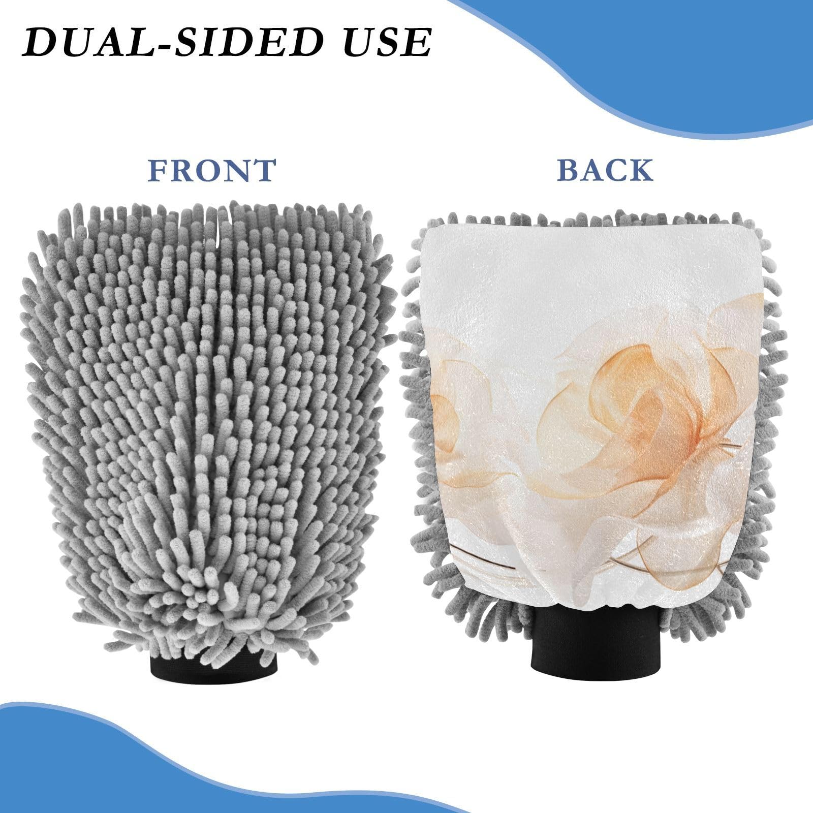 IOACIY Absorbent Microfiber Car Wash Drying Mitts, 2 Pack, Scratch-Free & Lint-Free, Rich Foam, Highly Absorbent, Double Sided, Wash Mitt Perfect for Car Washing, L, Flower (3)