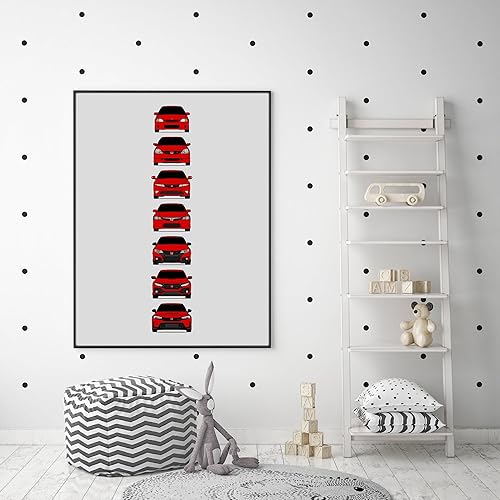 Miniatura 5 de Póster hecho a mano compatible con Honda Civic Type-R Generations e impresión de EK9, EP3, FD2, FN2, FK2, FK8, FL5, rojo, 24 x 36 pulgadas (sin