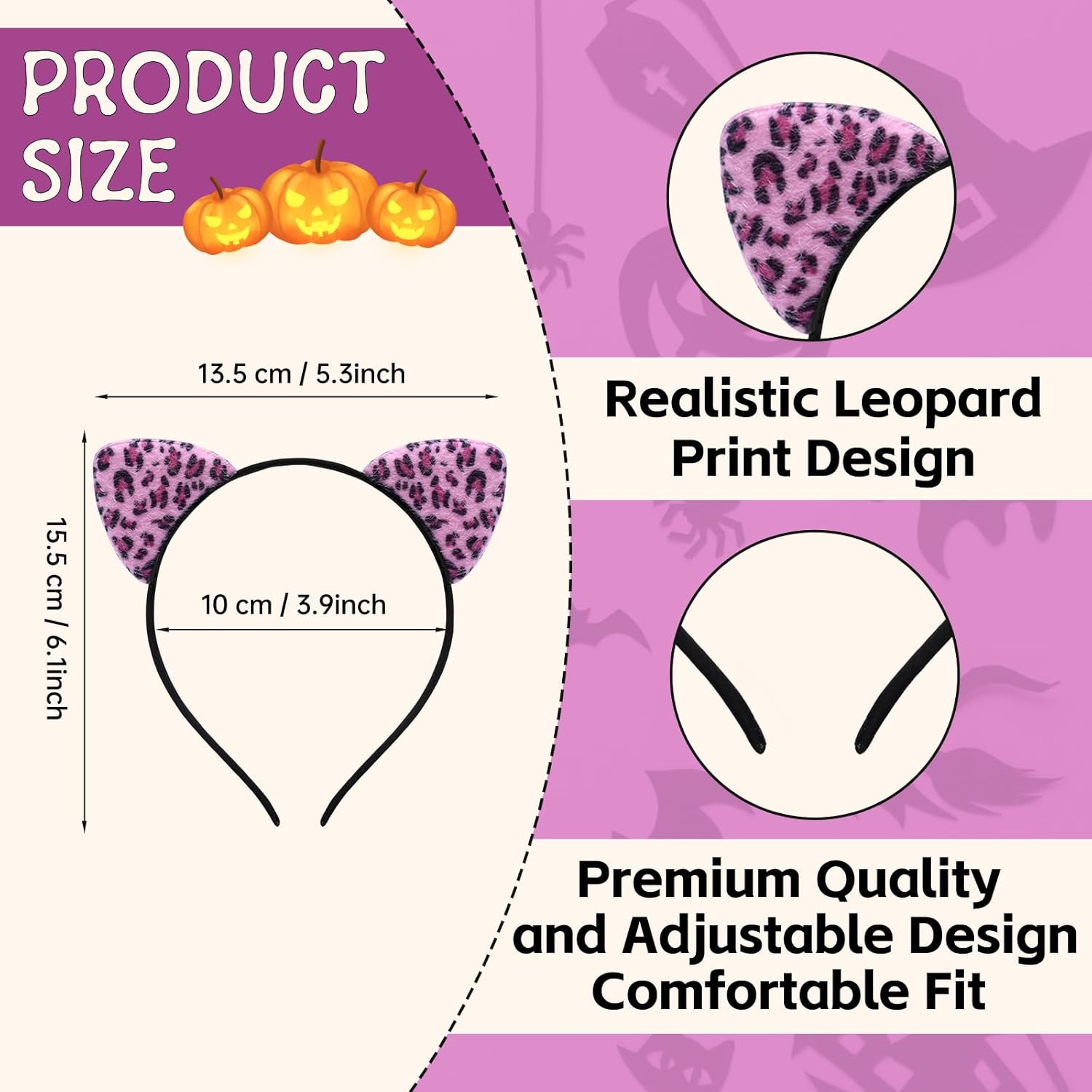 Glitter Leopard Cheetah Ears Headband for Women, Halloween Cosplay Leopard Costume Hair Accessories for Adult - Image 3