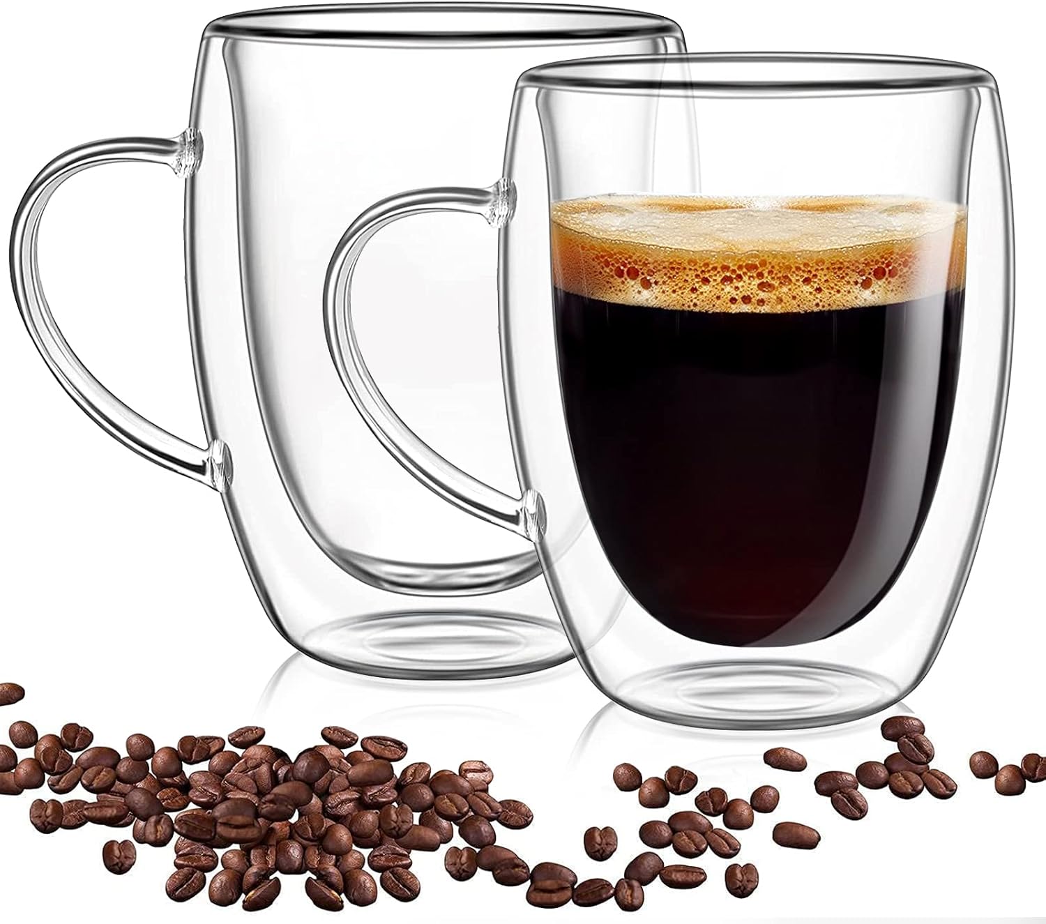 Nuscen 2X350ml Double Walled Glass Mugs Double Glass Coffee Cups