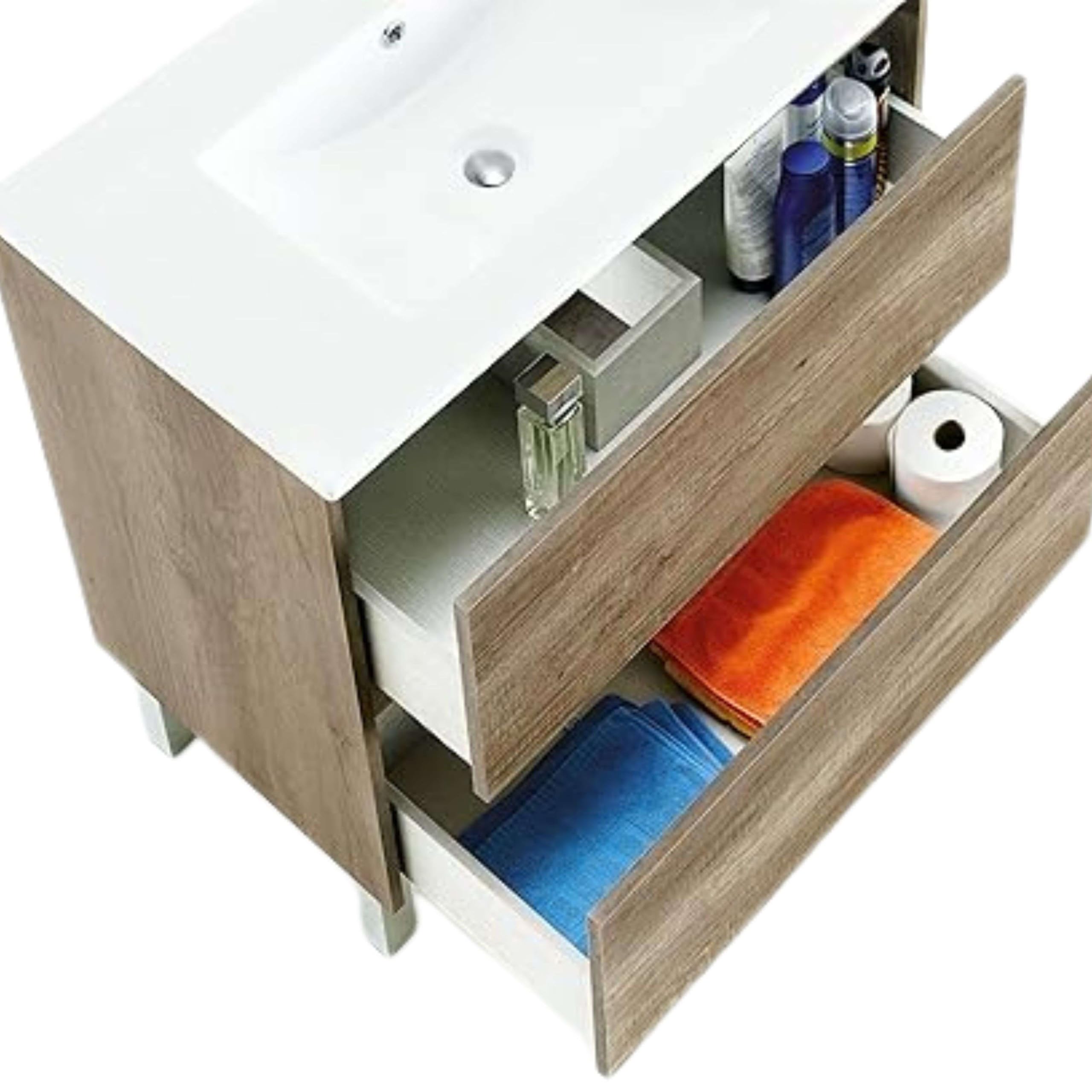 ARKITMOBEL 305040H Dakota Meuble de Salle de Bain avec Deux tiroirs et Miroir 80 x 80 x 45 cm Couleur Nordique