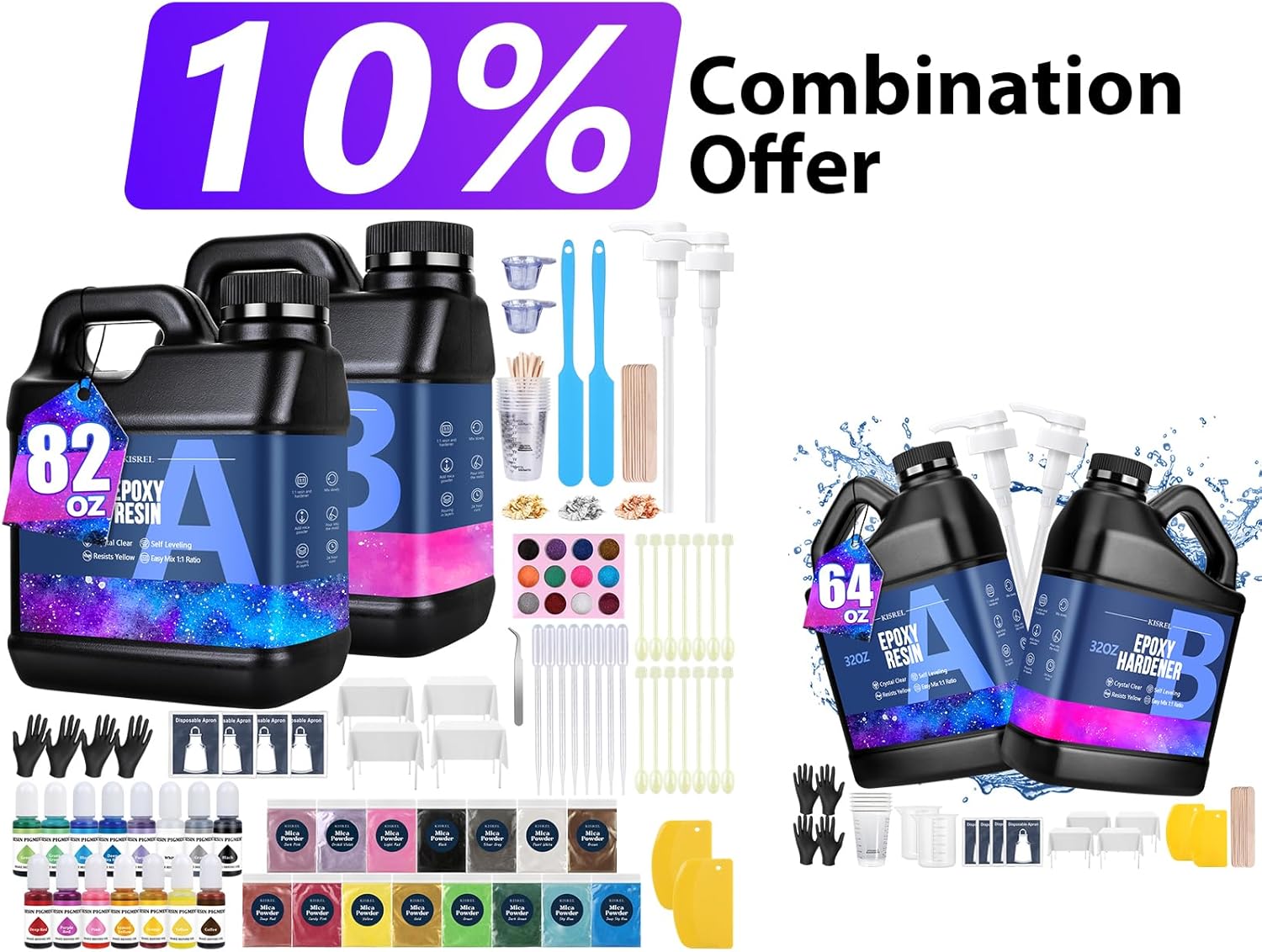 Epoxy Resin 64OZ and Epoxy Resin 82oz Kit with 15 Pigments and 15 Colors of Mica Powders - No Yellowing No Bubble Casting Resina for Art Crafts, Jewelry Making, Wood & Resin