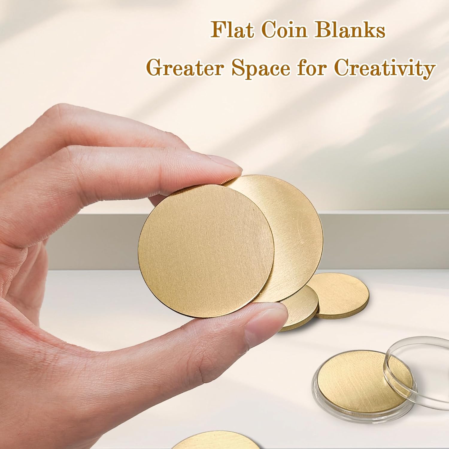 10 Pieces Blank Challenge Coin Brass Laser Engraving Blanks 40mm Diameter Full Flat Surface Coin Blanks with Acrylic Protection Box Pattern for DIY Crafts Engraving(Thickness 3mm)