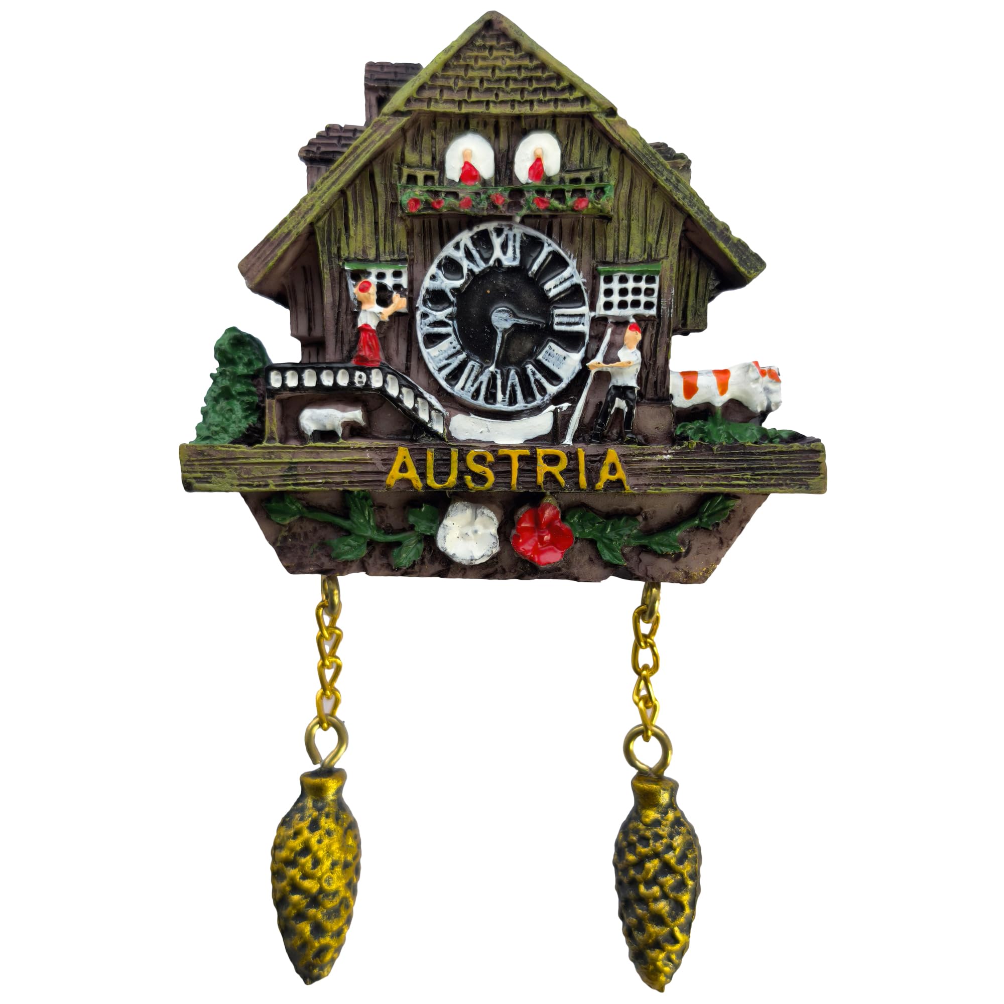 Austria Cuckoo Clock Souvenir Fridge Magnet Rustic Alpine Design, 3D Resin Travel Collectible 6.5 x 10 x 1.7cm