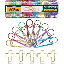 50 Pcs Metal Pen Holder Clips for Notebook, Heart Pen Clip for Notebook, Jumbo Paper Clips with 10 Colors Gold, Rose Gold, Silver, Blue, Pink, Purple, Green, Red, Rainbow, Rose Gold Cross