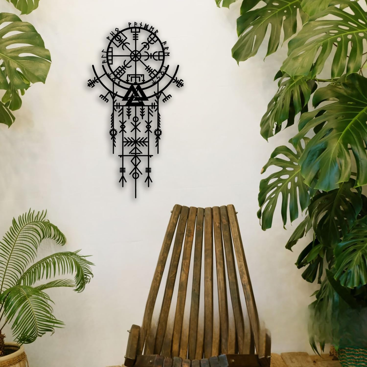 Viking Norse Rune Longhouse Metal Wall Decor - Christian Room Decor Minimalist Wall Art Home Decor for Living Room, Bedroom, Dining Room, Office, Outdoor (Black)