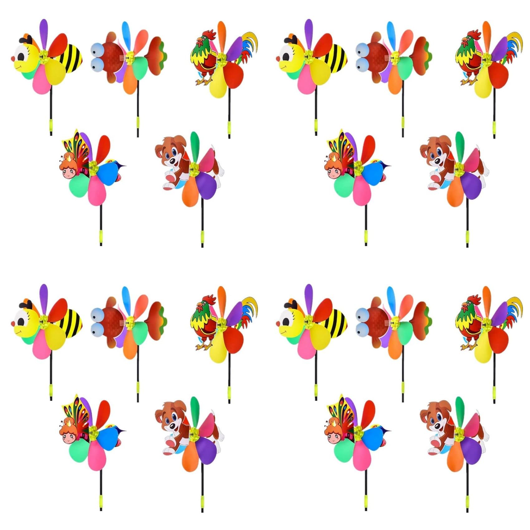 Moulinet de Jardin 3D pour Cour et Patio : Lot de 20 Moulins à Vent Colorés Animaux