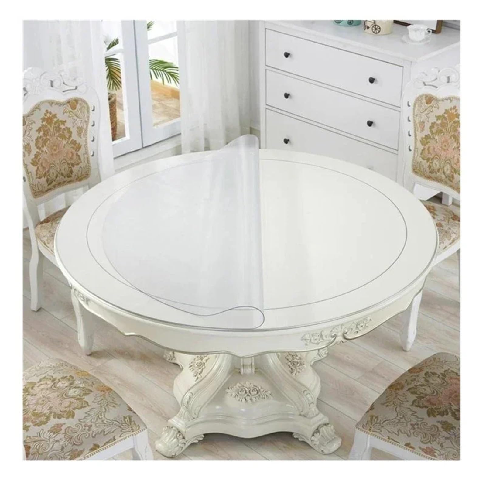 Tovaglia impermeabile for tappeto tavolo rotondo in PVC trasparente | Tovaglia in PVC Modello da cucina Copritavolo Tappetino tavolo pranzo in panno morbido(Transparent,Diameter80cm)