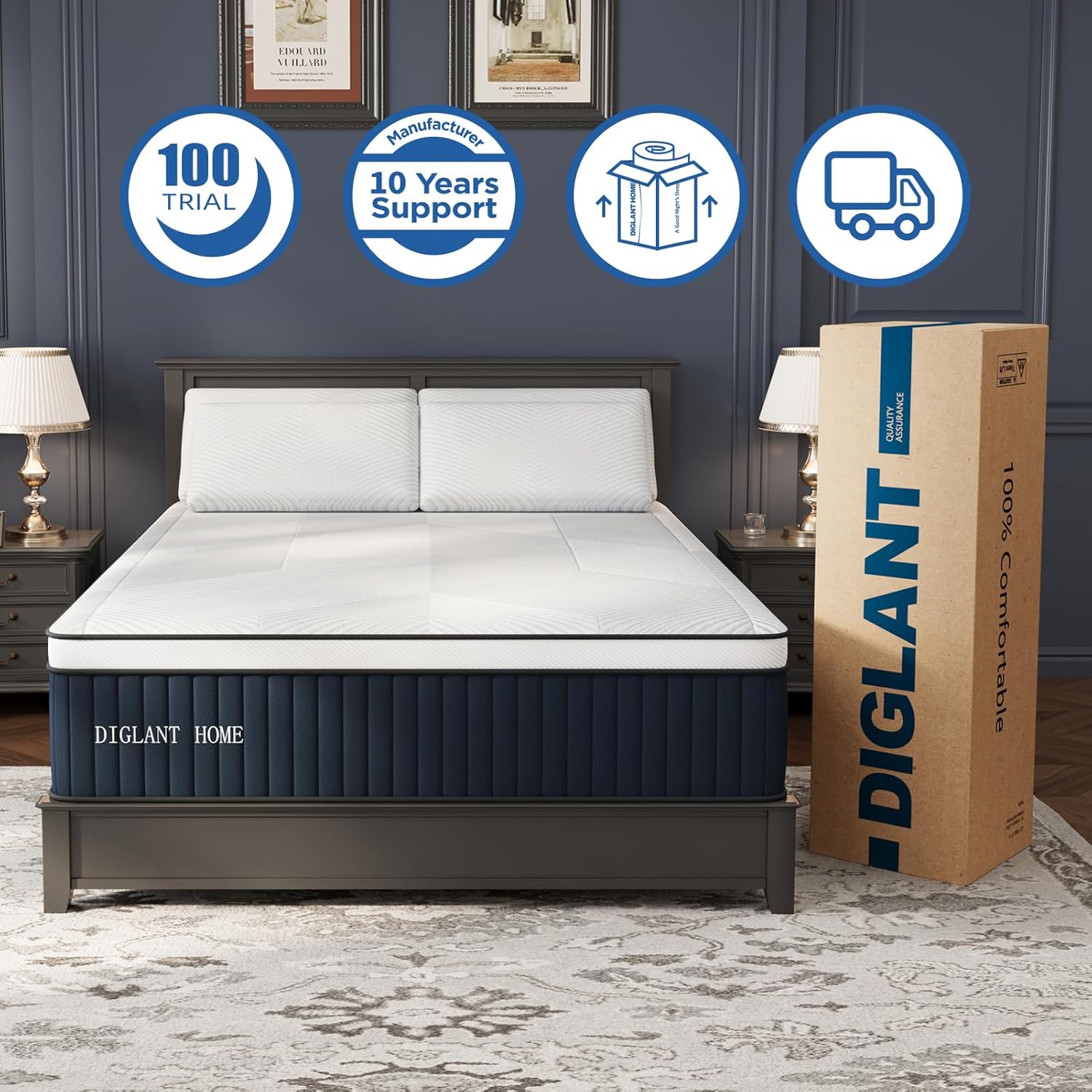 King Mattress, DIGLANT 14 Inch Euro Top MDI Memory Foam with Pocket Springs Hybrid Mattress, Medium Plush Feel King Size Mattresses for Supportive & Pressure Relief, CertiPUR-US, 76"*80"