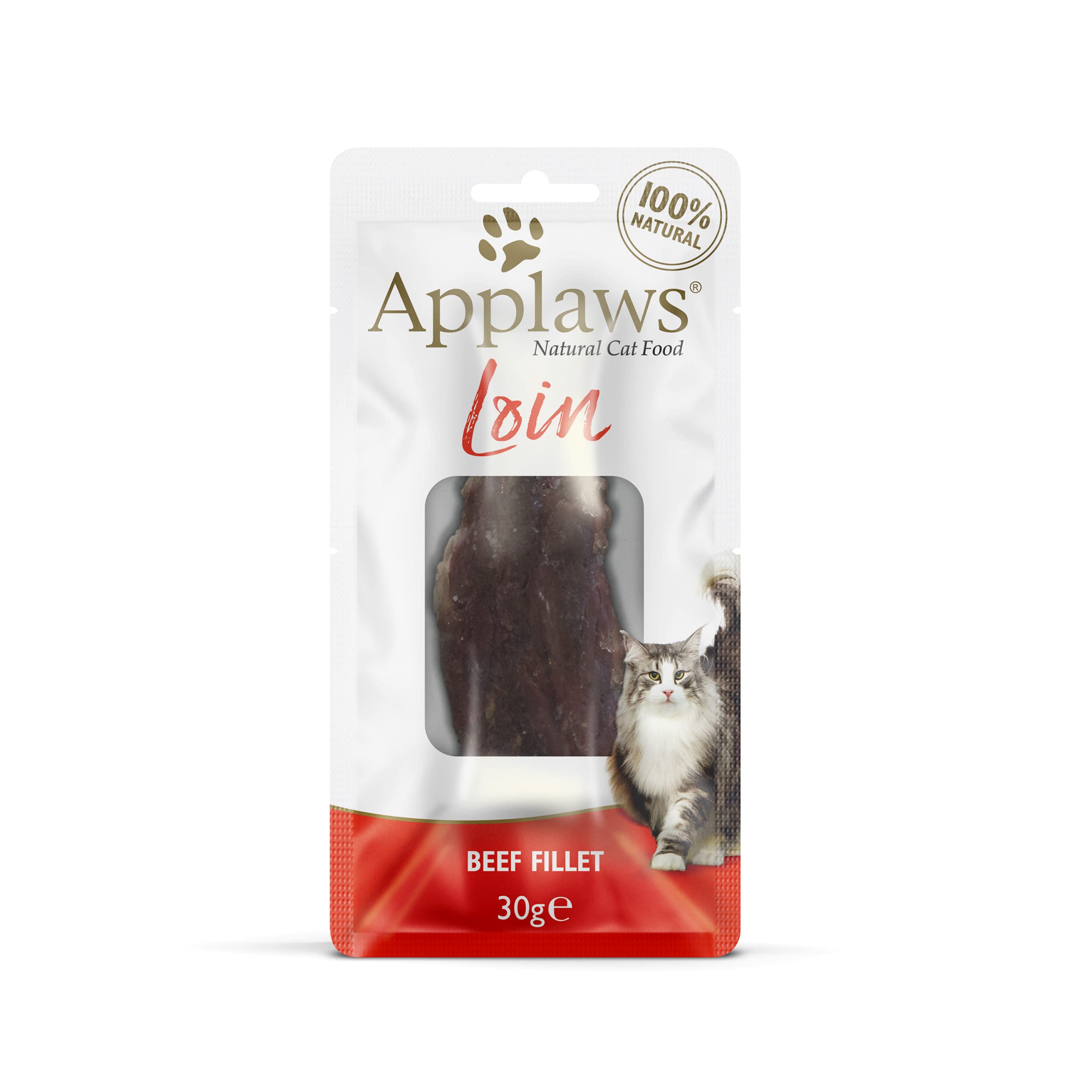 Applaws 100 Percent Natural Wet Cat Food, Pouch Treat, Beef Loin, 30g (Pack of 12)