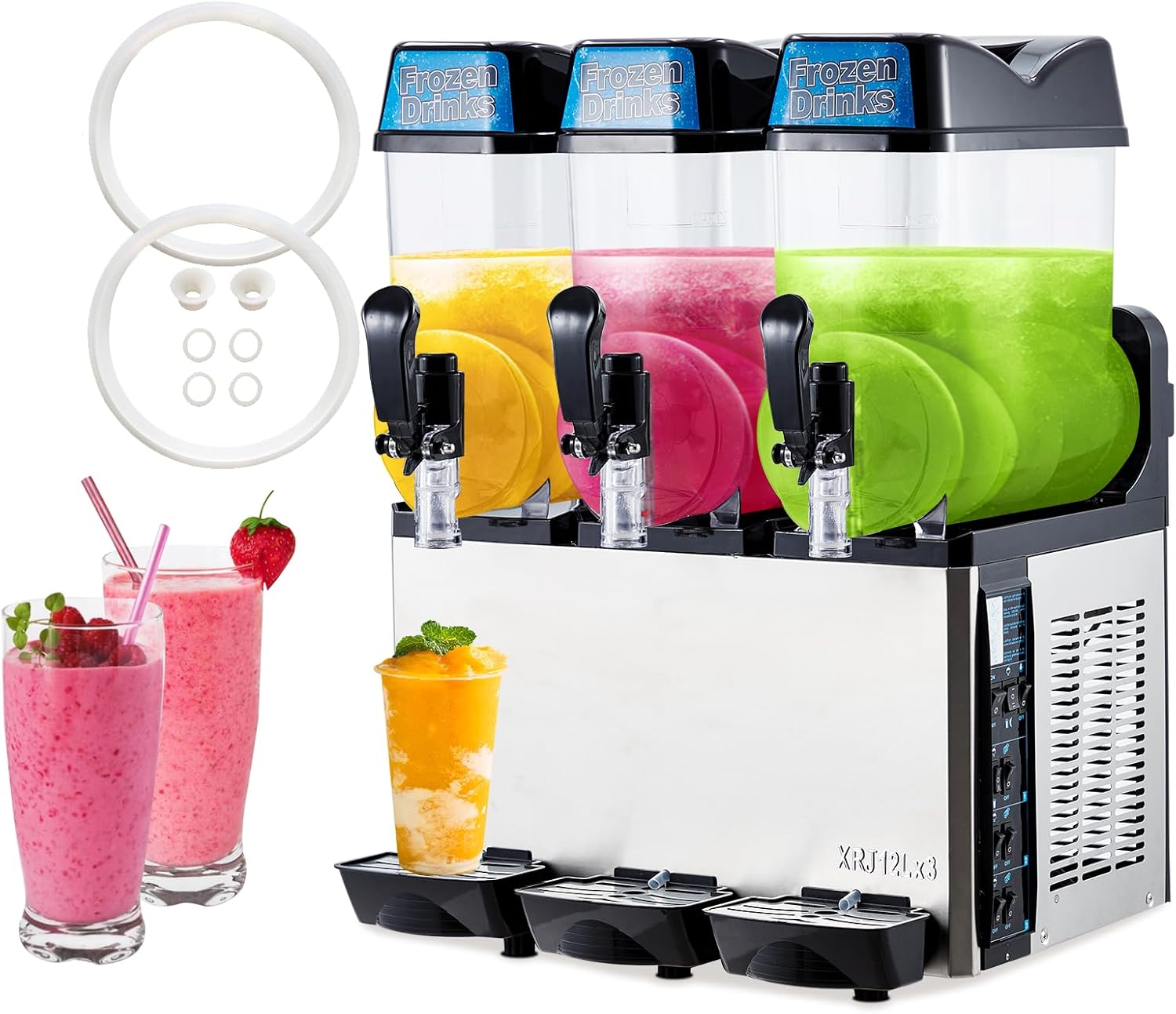 Commercial Slushy Machine 12L X 3, 9.6 Gal Margarita Machine, 660W Frozen Drink Machine, Food-Grade PC Tanks & Stainless Steel, Ideal for Restaurants Bars Pool Parties 12L*3 Silver