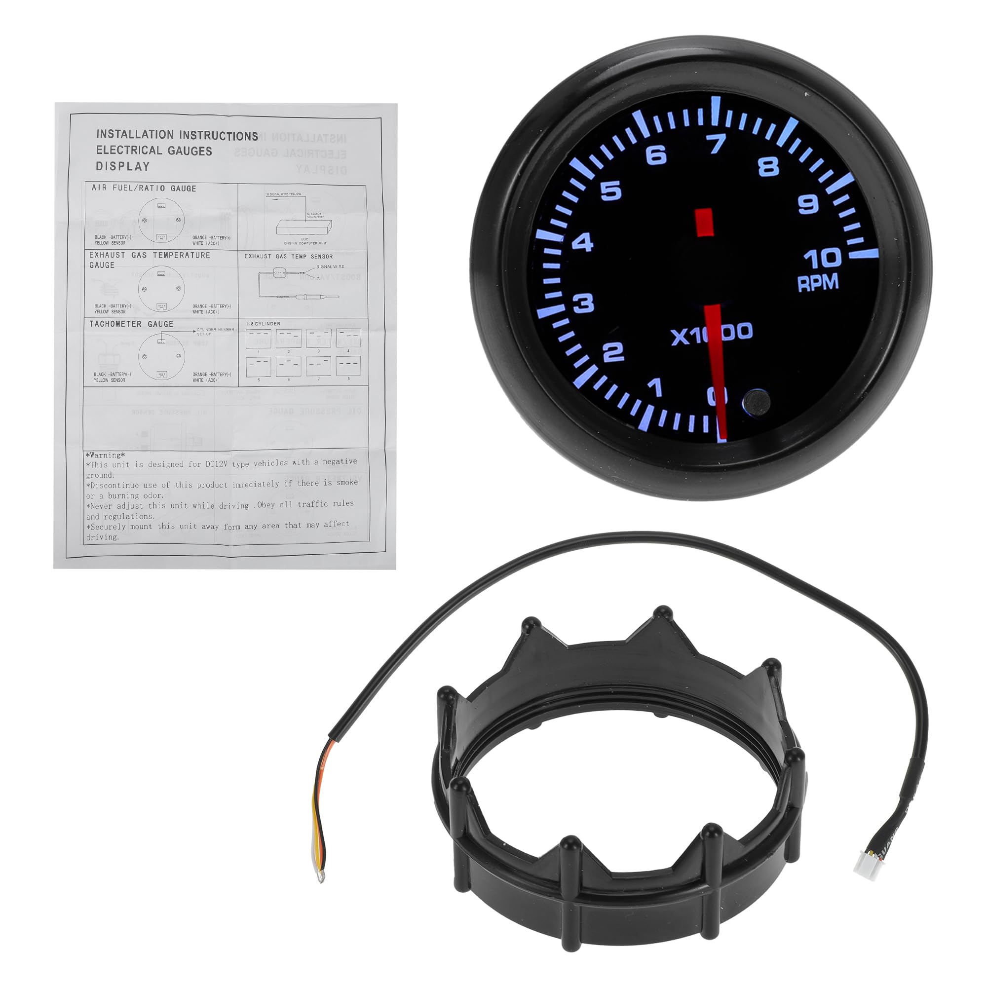 Hihaha 2" 52mm Tachometer Gauge Colorful Digital & Pointer RPM Tachometer Tach Gauge 0-10000RPM W/Bracket Universal Tach Car Vehicle Automotive DC 12V-image-24