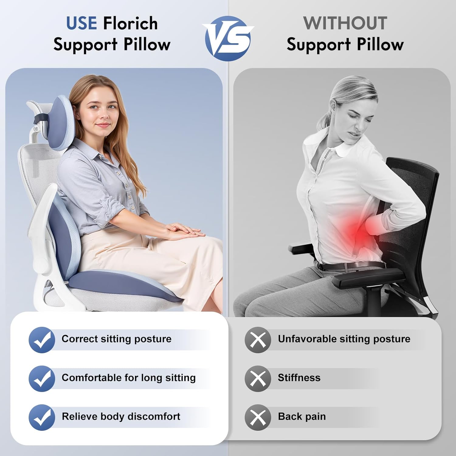 FLORICH Seat Cushion and Lumbar Support Pillow for Office Chair Car, Car Neck Pillow, Ergonomic Memory Foam Back Support for Office Gaming Chair Wheelchair, Relieves Neck, Back & Sciatica Pain – Blue - Image 5