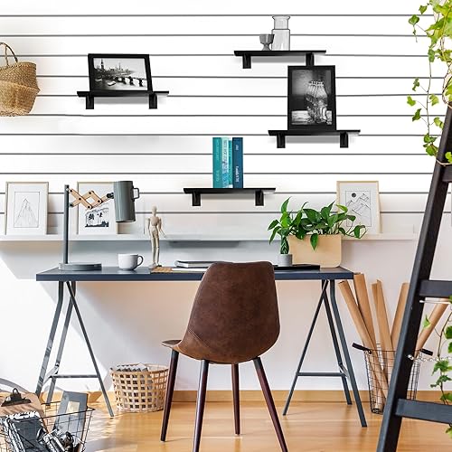 Miniatura 6 de Tcevily Paquete de 6 estantes Slatwall de 15.7 x 6 pulgadas, estantes de madera con soportes de metal, estantes de pared de listones resistentes,