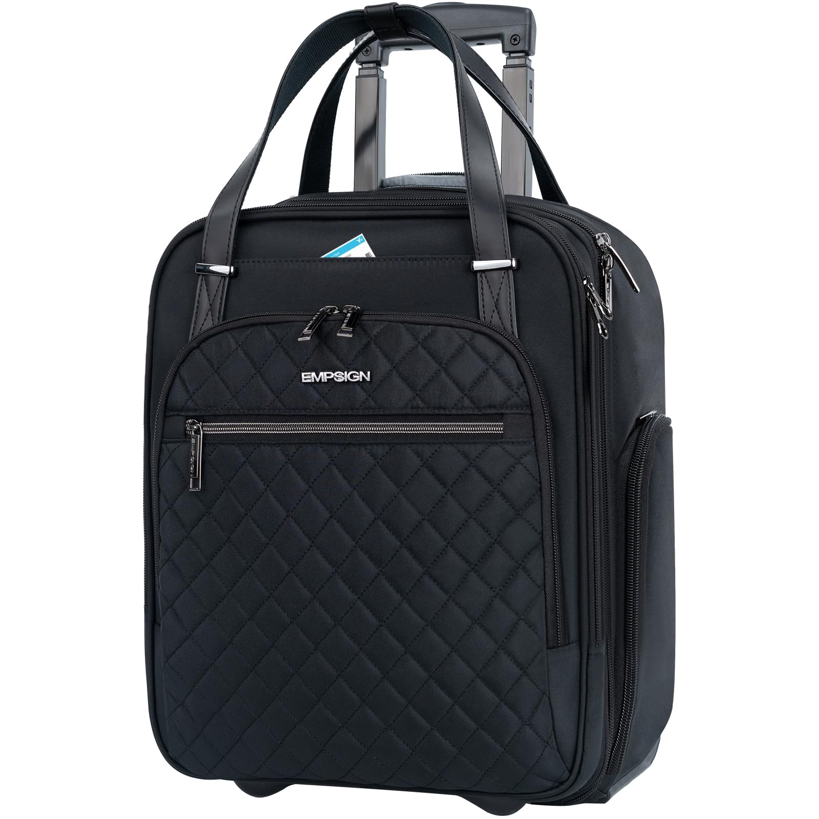 EMPSIGN Underseat Carry On Wheeled - 16" Carry on Bag with Wheels Multi-Functional Lightweight Rolling Bag Overnight Weekender Small Suitcase for Women Men Travel Business, Black image 6