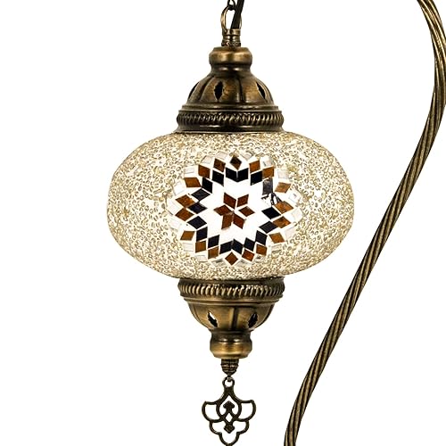 Miniatura 2 de Turkish Lamp Mosaic Table Lamps  Turkish Moroccan Lamp with Bronze Base  Handmade Swan Neck Tiffany Night Lamp  Mosaic Glass Bedside Night Lamp with