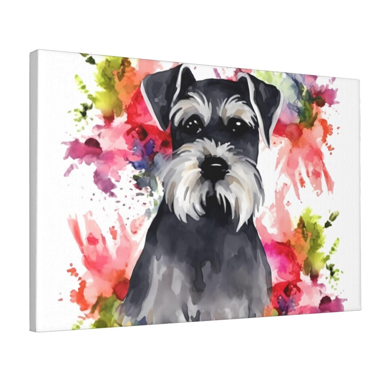 KLOPH Schnauzer Canvas Wall Art for Living Room 12"x18" Modern Artwork Painting for Bathroom Hanging Canvas Prints Aesthetic Wallart for Bedroom Kitchen Office Wall Decor