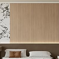 Vista 3 de Yutianli PVC Slat Wall Panel Peel and Stick 236"x 15.7" Faux Wood Slat Panel Artificial Oak Wood Grain Self-Adhesive Soundproof 3D Wall Panel for