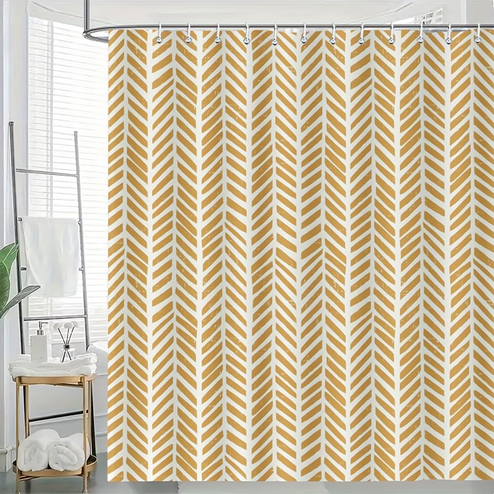 Rideau de douche bohème chic en tissu lourd à motifs chevrons