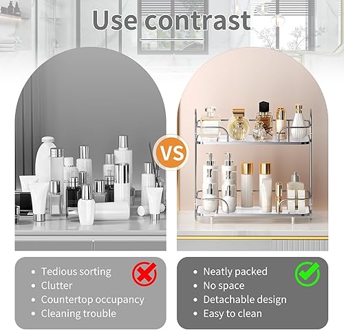 Miniatura 4 de Organizador de baño, organizador de perfume cosmético para el cuidado de la piel de 2 niveles, encimera de baño, perfume de maquillaje para bandeja