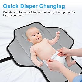 PHOEBUS BABY Portable Changing Pad Travel - Waterproof Compact Diaper Changing Mat with Built-in Pillow - Lightweight & Foldable Changing Station