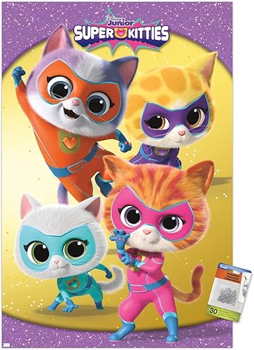 Trends International Disney Junior Super Kitties - Póster de pared de grupo, 22.37 x 34.00 pulgadas, paquete de póster premium y alfiler