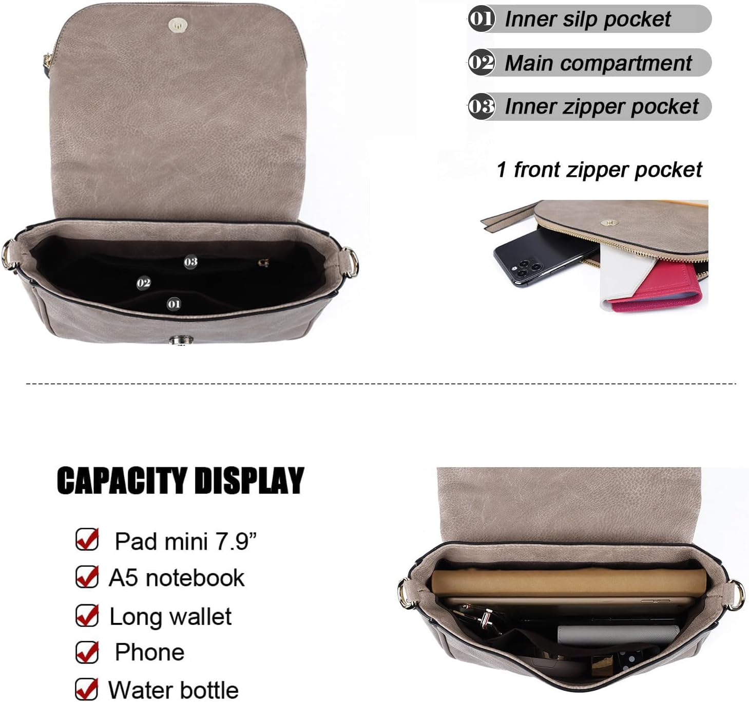 Crossbody Bags for Women Small Pu Leather Over the Shoulder Purses and Flap Cross Body Handbags with Multi Pockets - Image 6