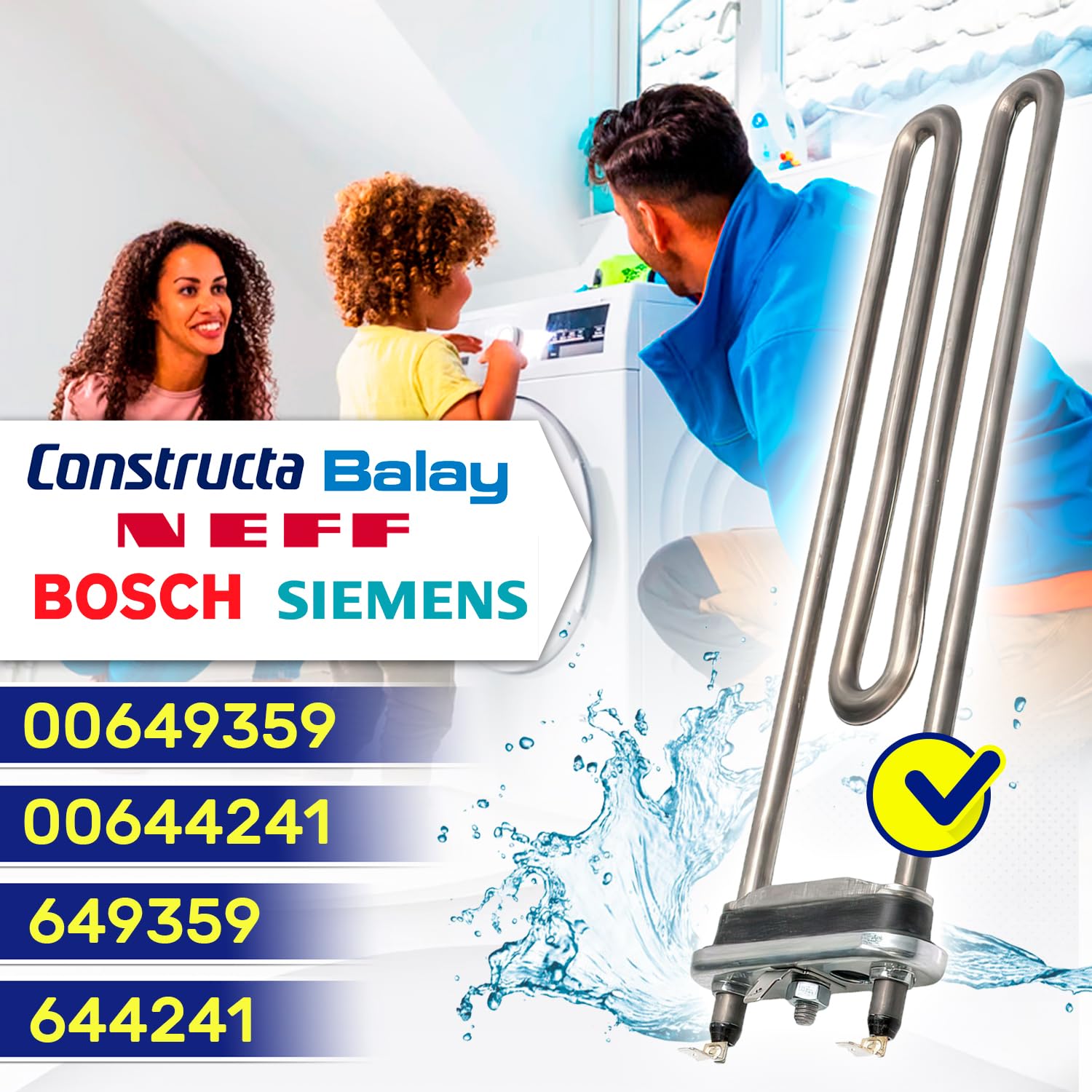 Heizstab Waschmaschine 2000W 230V mit dem Originalcode 00649359 649359 00644241 644241 für Bosch für Siemens - MADE IN EU - Garantie 10 Jahre - MONTERAL