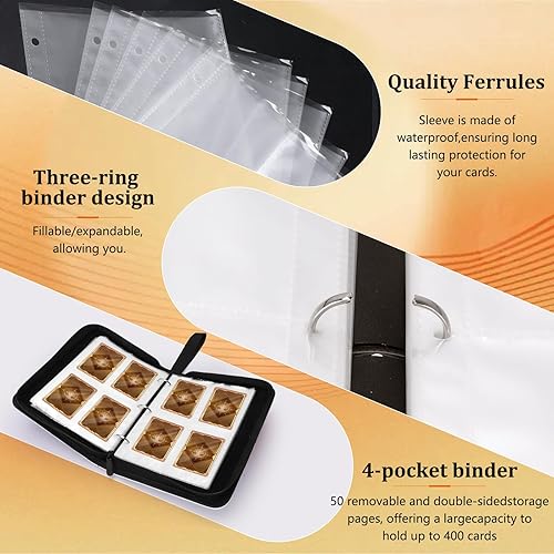 Vista 3 de Álbumes coleccionables para tarjetas coleccionables, carpeta de 4 bolsillos, funda de 400 bolsillos, carpeta de tarjetas de poliuretano con Blanco