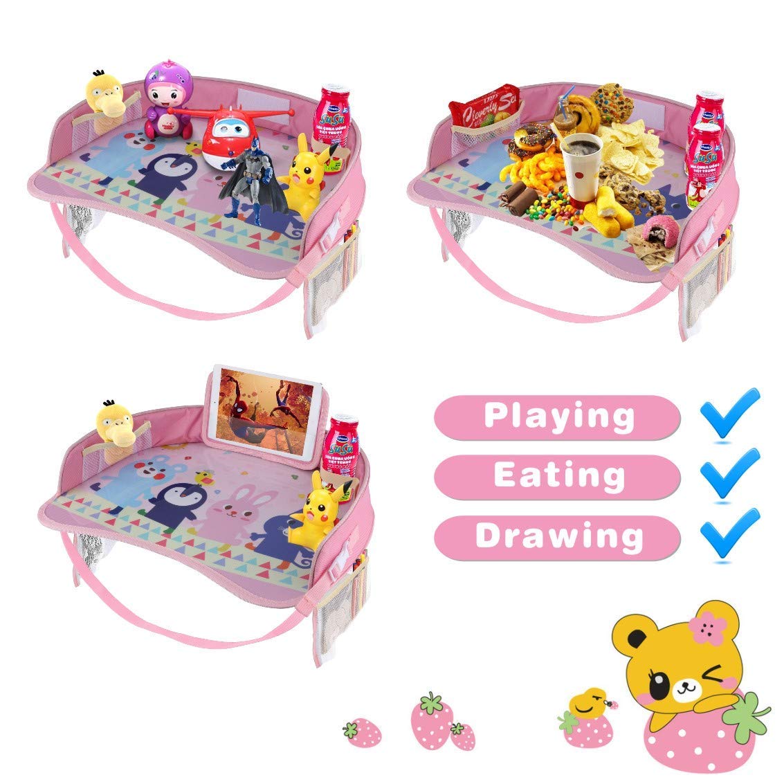 Kids Car Seat Activity Tray - Waterproof Travel Play Tray With Storage - View #2