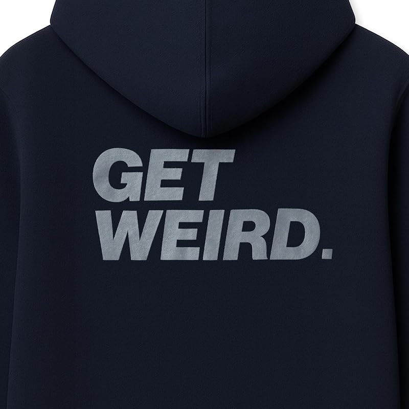 Get Weird Block Crop Hoodie, Funky Streetwear Sweatshirt for Men, Women, Unisex, Cotton Blend Fit Navy, X-Large image 4
