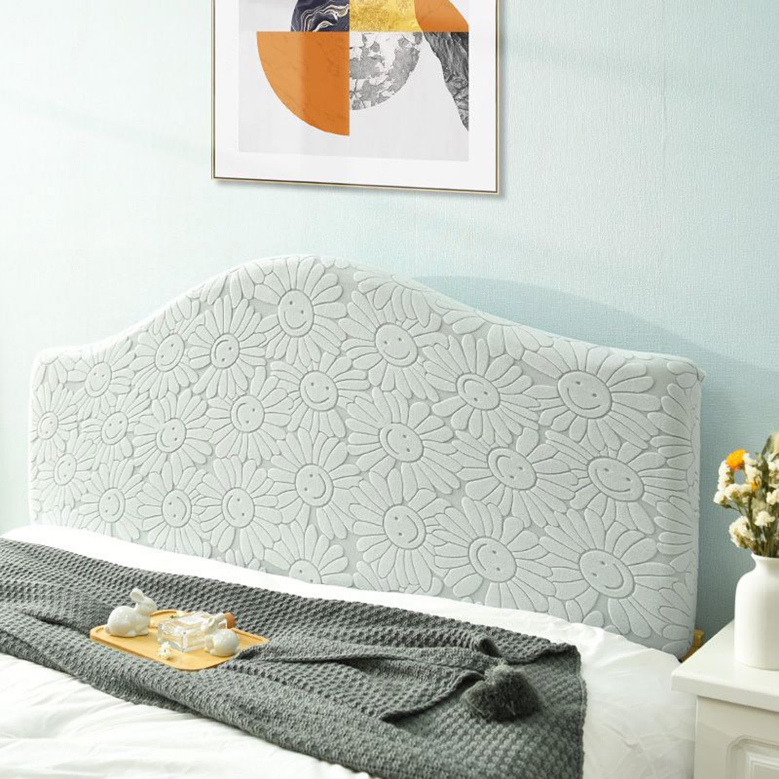 Stretch Headboards Cover/Slipcover Single/King/Double Bed Headboard Protector Grey Backrest Cover All-inclusive Curved Universal Bed Board Slip Cover Wood Leather Dust Cover ,lightgrayB-210cm-220cm