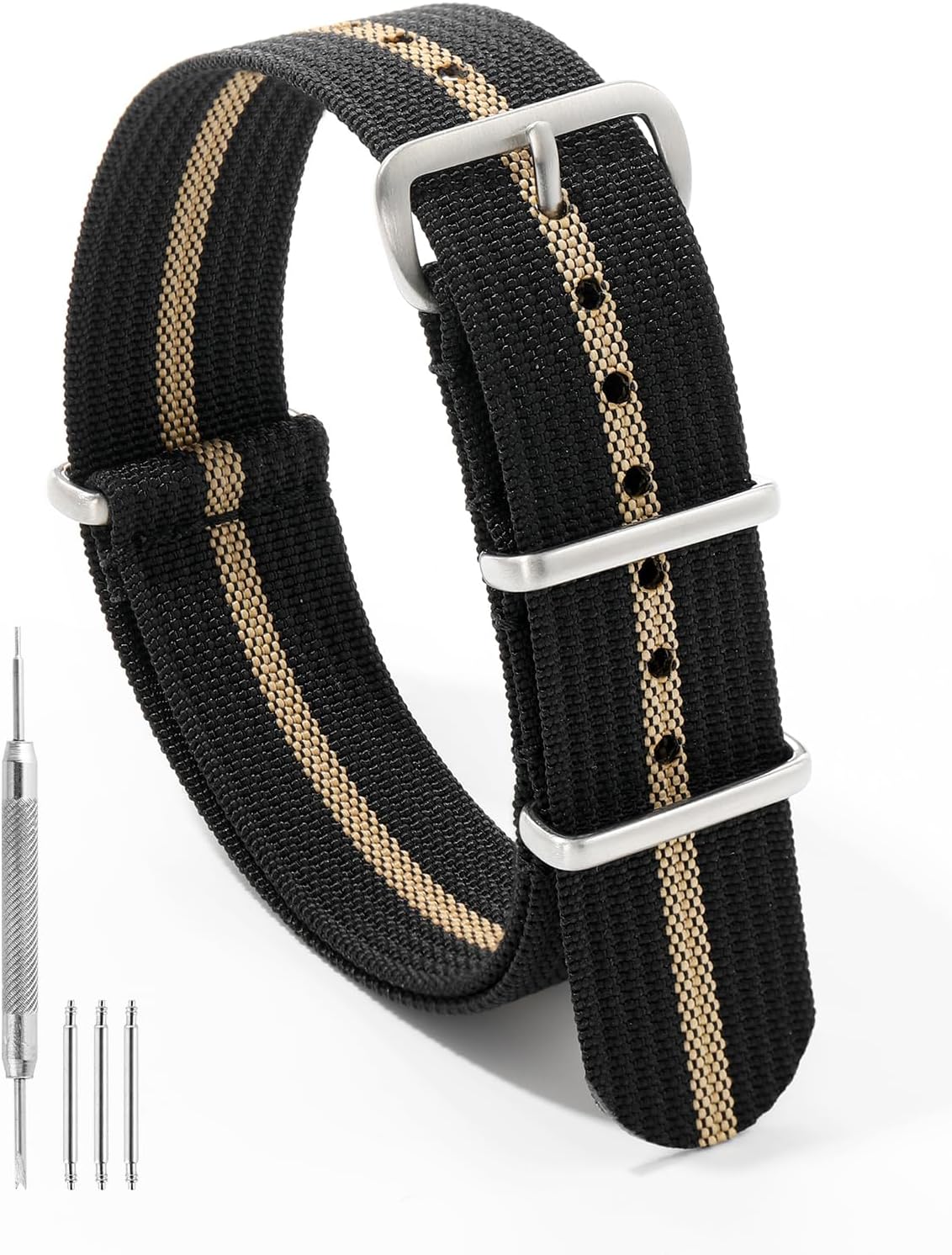 Nylon Watch Band 18 mm 19 mm 20 mm 22 mm 24 mm, Waterproof Military Watch Straps Replacement for Men Women, With Stainless Steel Buckle