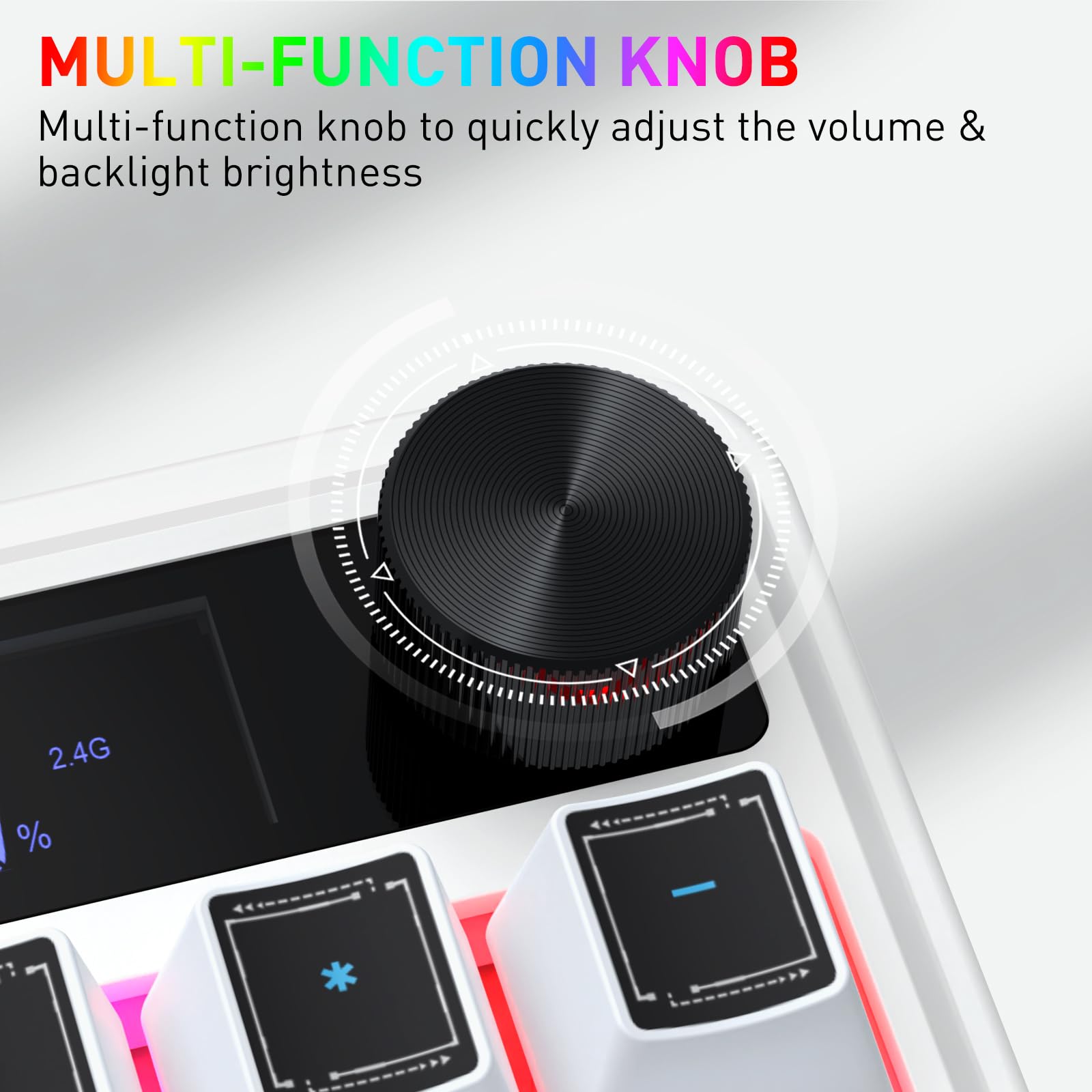 Redragon K526 Pro RGB Teclado Gaming Inalámbrico 104 Teclas Tacto Mecánico | Pantalla Información LED Control Perilla Retroiluminada Interruptor Lineal Suave Amplia Compatibilidad