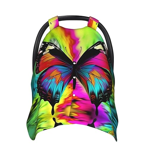 Baby Car Seat Canopy Cover for Mom, Soft Breathable Nursing Breastfeeding Covers Multi Use Stroller Sun Shade Newborn Shower GiftColorful Butterfly